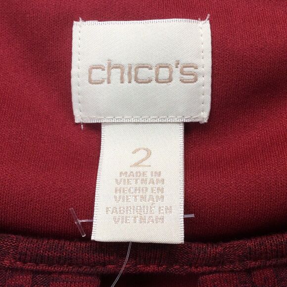 Chico's Tunic Dress Women's Size 2 (M/12) Red Ribbed Key Hole Neck 3/4 Sleeves - Picture 2 of 11